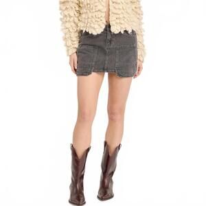 PTCL Carpenter Mini Denim Skirt Faded Grey Wash Oversized Pockets NWT XS